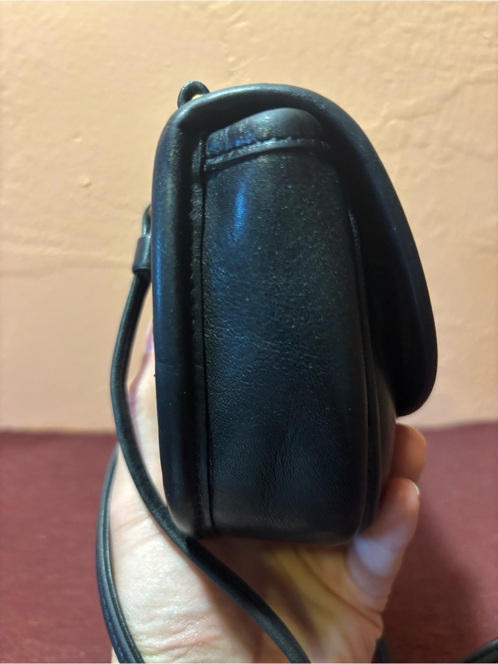 Coach USA Made Vintage Black Leather Crossbody Belt Saddle Purse Brass Hardware - Picture 8 of 16